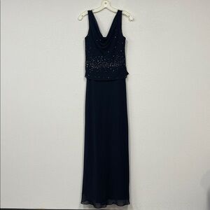 Gorgeous Black Cowl-Neck Rhinestone & Sequin Gown – Size 4